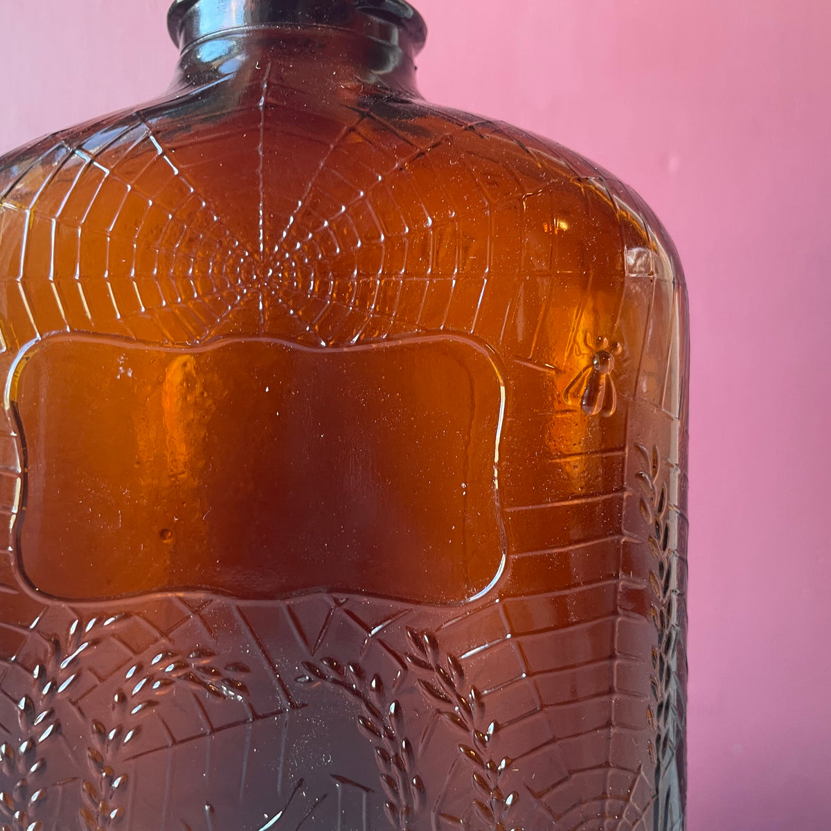 Antique Spiderweb Amber Glass Whiskey Bottle | Full Quart | 32 oz