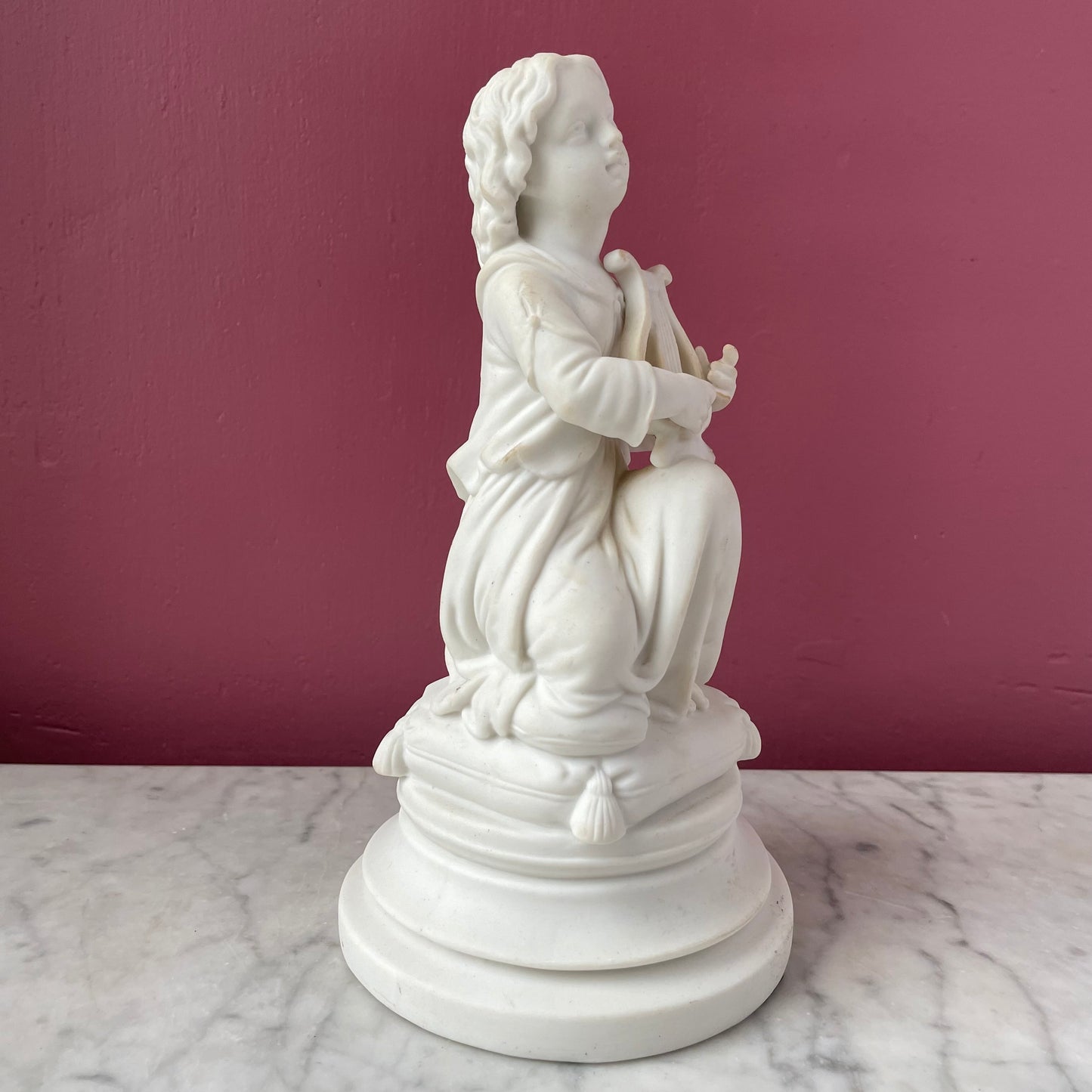 Praying Child with Harp | Victorian Parian Figure