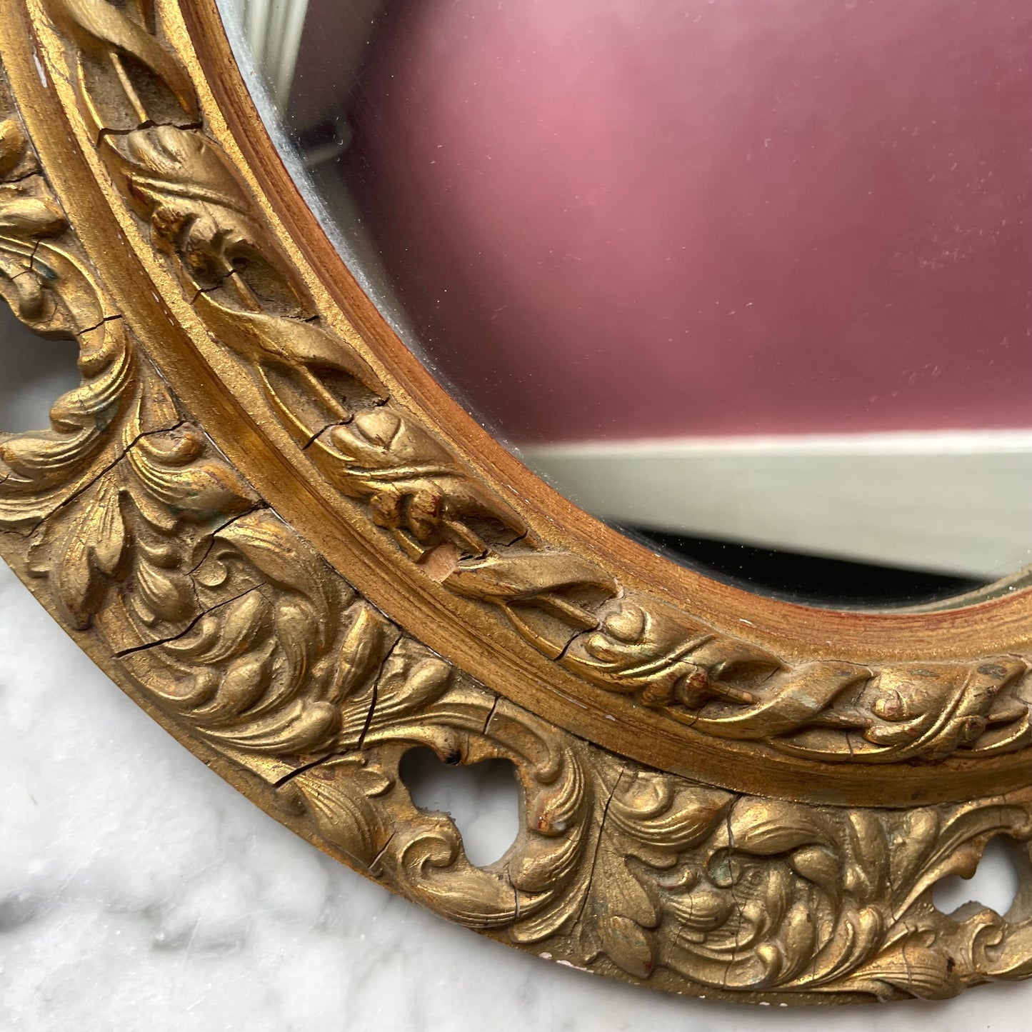 Vintage Baroque Style Oval Gilded Mirror