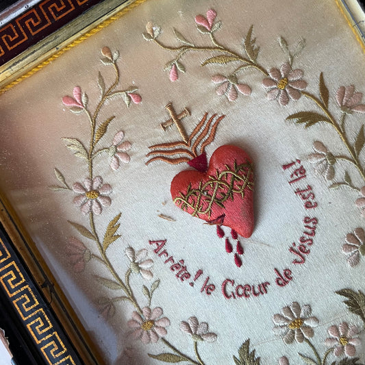 Antique French Sacred Heart Embroidery