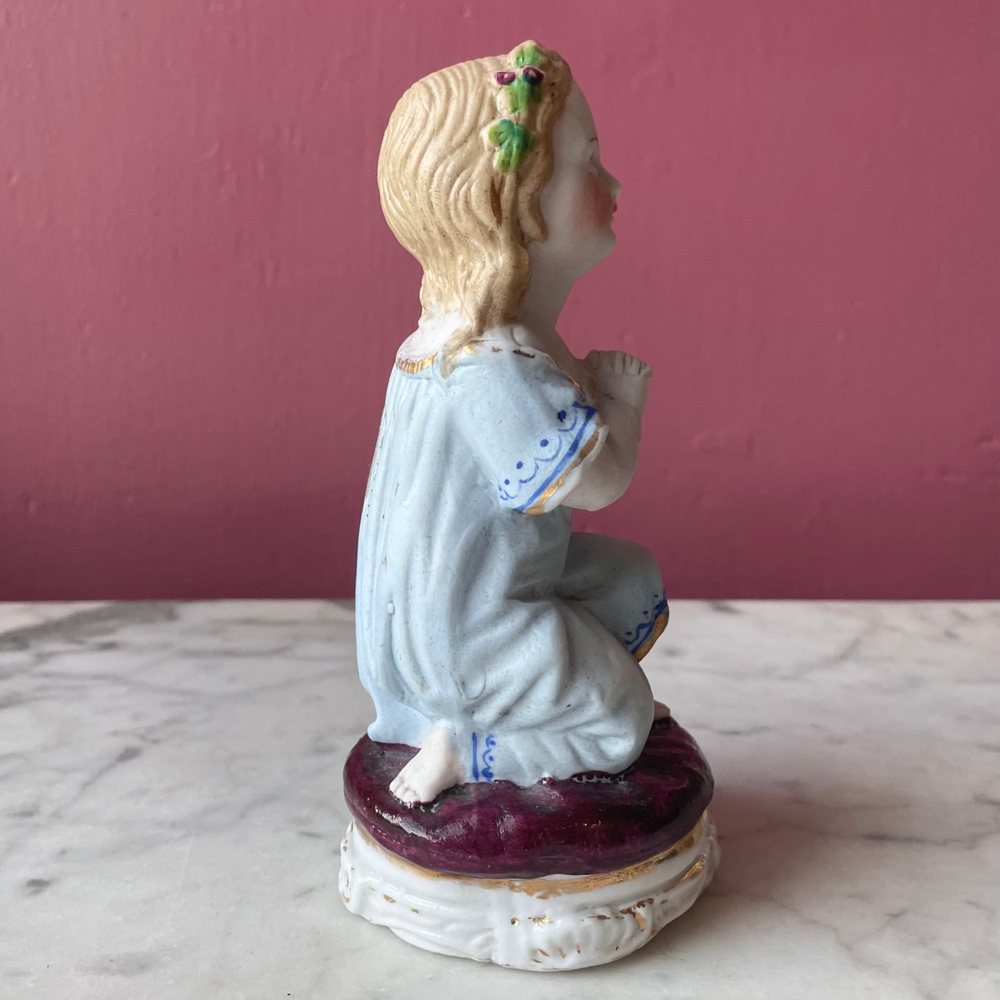 Victorian Praying Child Painted Bisque Figure