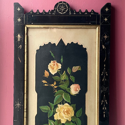 Victorian Floral Lithograph in Black Aesthetic Movement Frame