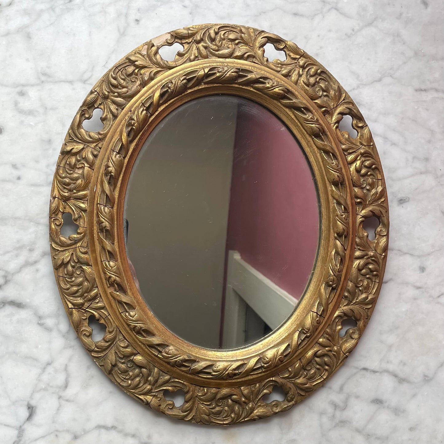 Vintage Baroque Style Oval Gilded Mirror