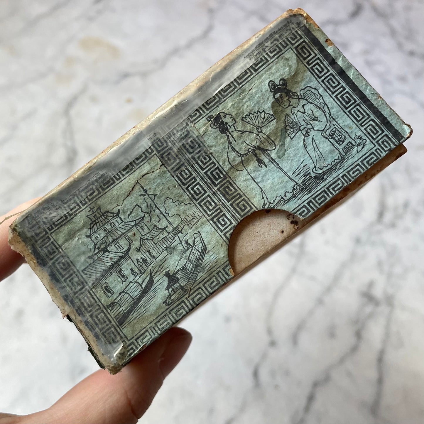 Antique Chinese Paper Flowers in Collar Box