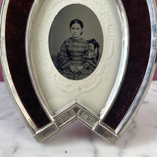 Victorian Tintype in Velvet Horseshoe Frame