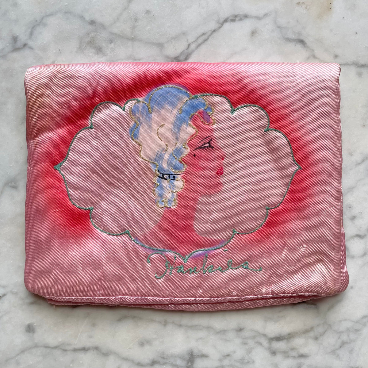 Antique 1930s Pink Satin Handkerchief Holder