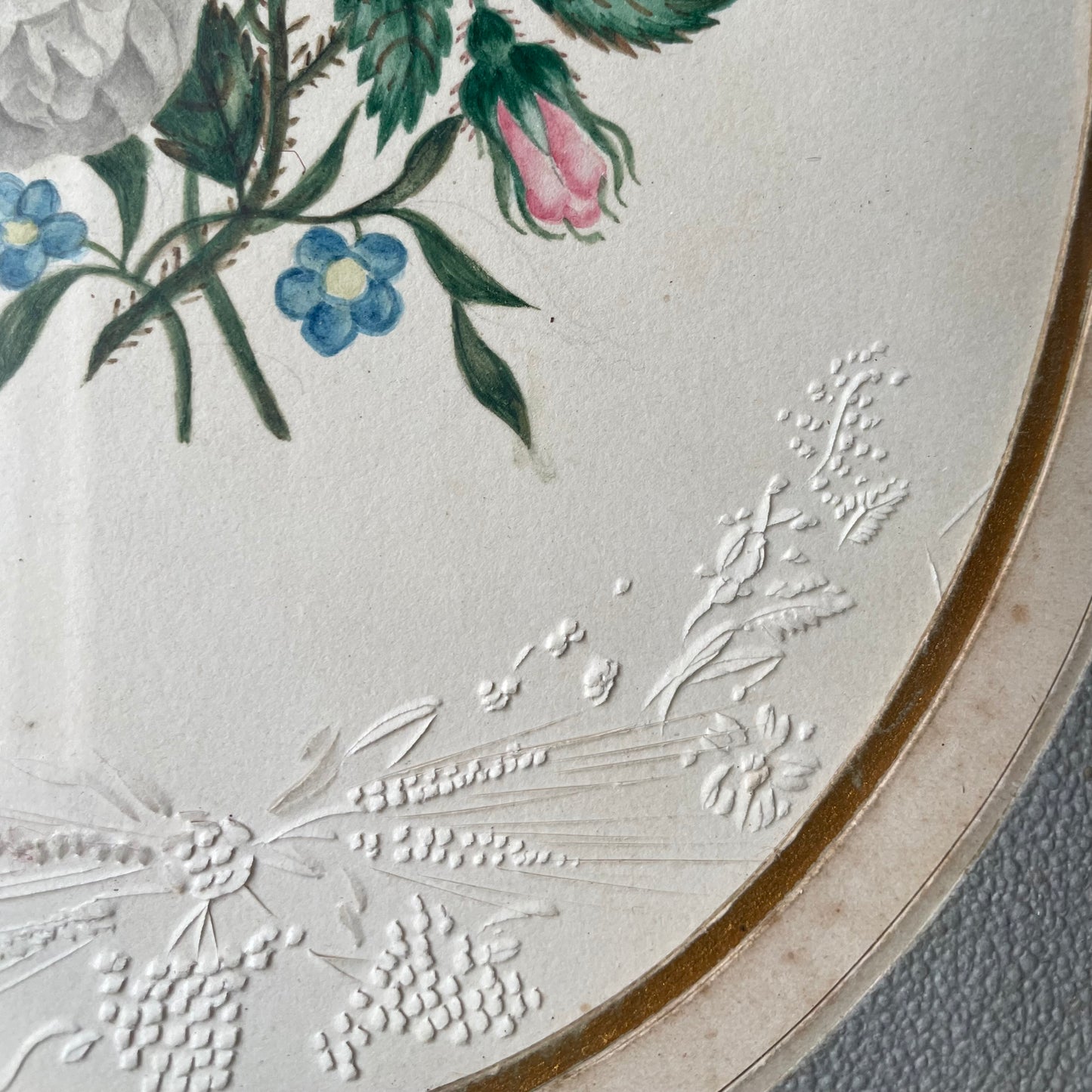 Victorian Floral Painting with Cut Paper Embellishments
