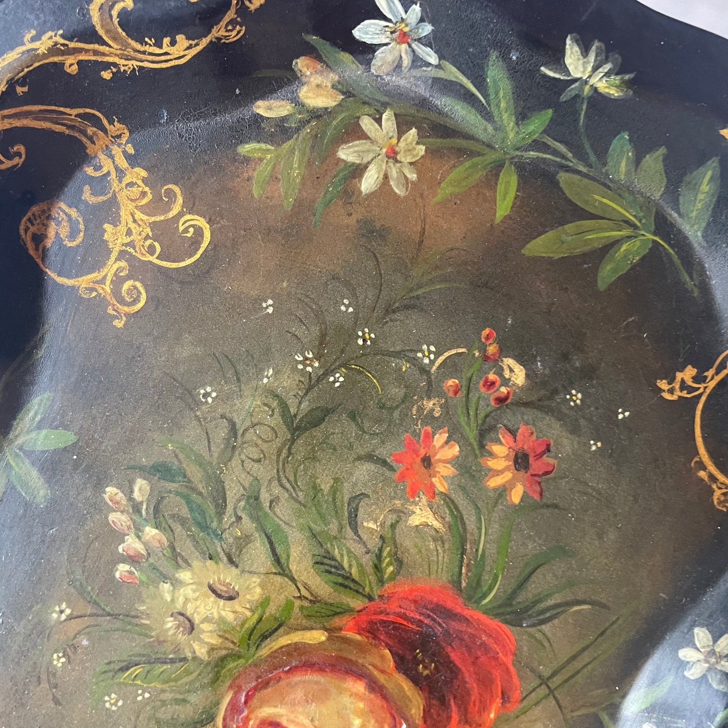 Victorian Hand Painted Tole Tray with Pearl
