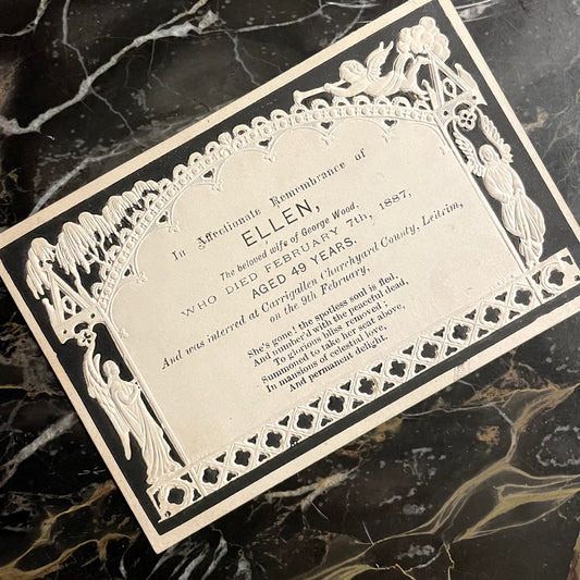 Victorian Black & White Embossed Memorial Card