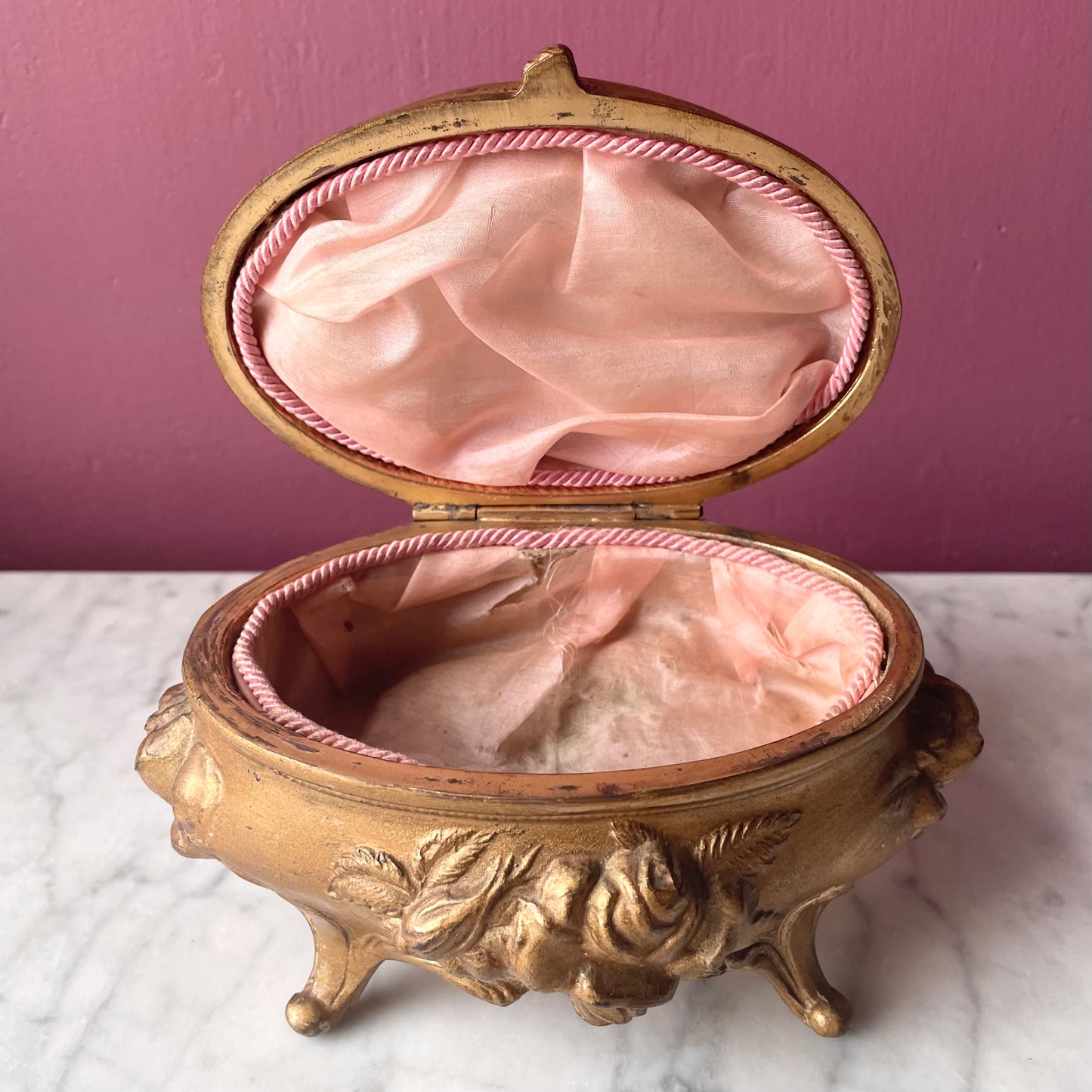 Antique Art Nouveau Brass Box with Roses