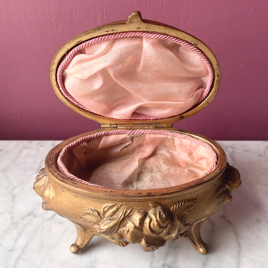 Antique Art Nouveau Brass Box with Roses