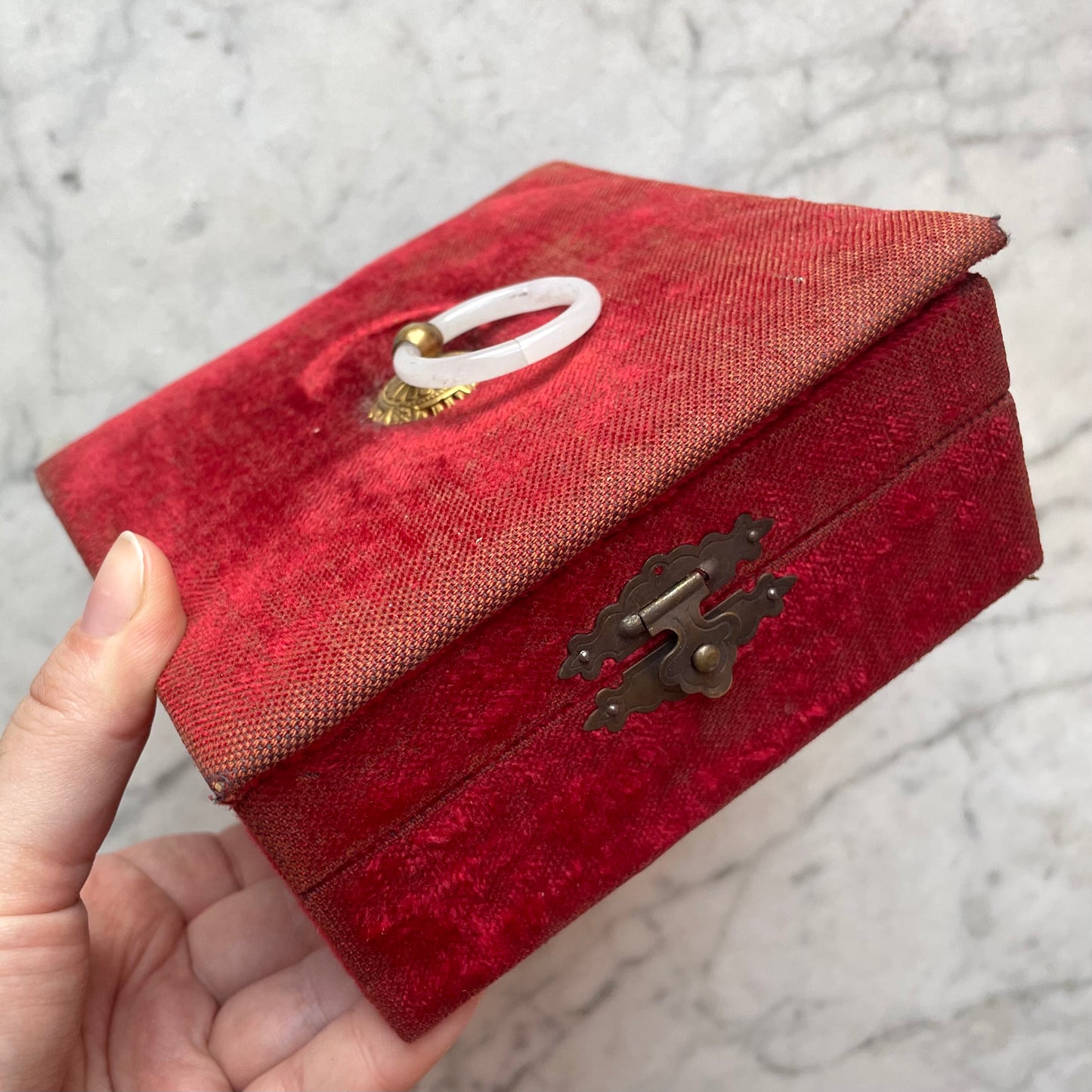 Victorian Red Velvet Handkerchief Box