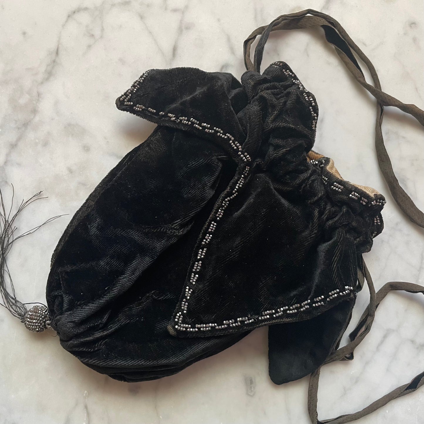 Antique Black Velvet Purse