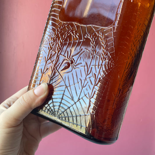 Antique Spiderweb Amber Glass Whiskey Bottle | Full Quart | 32 oz