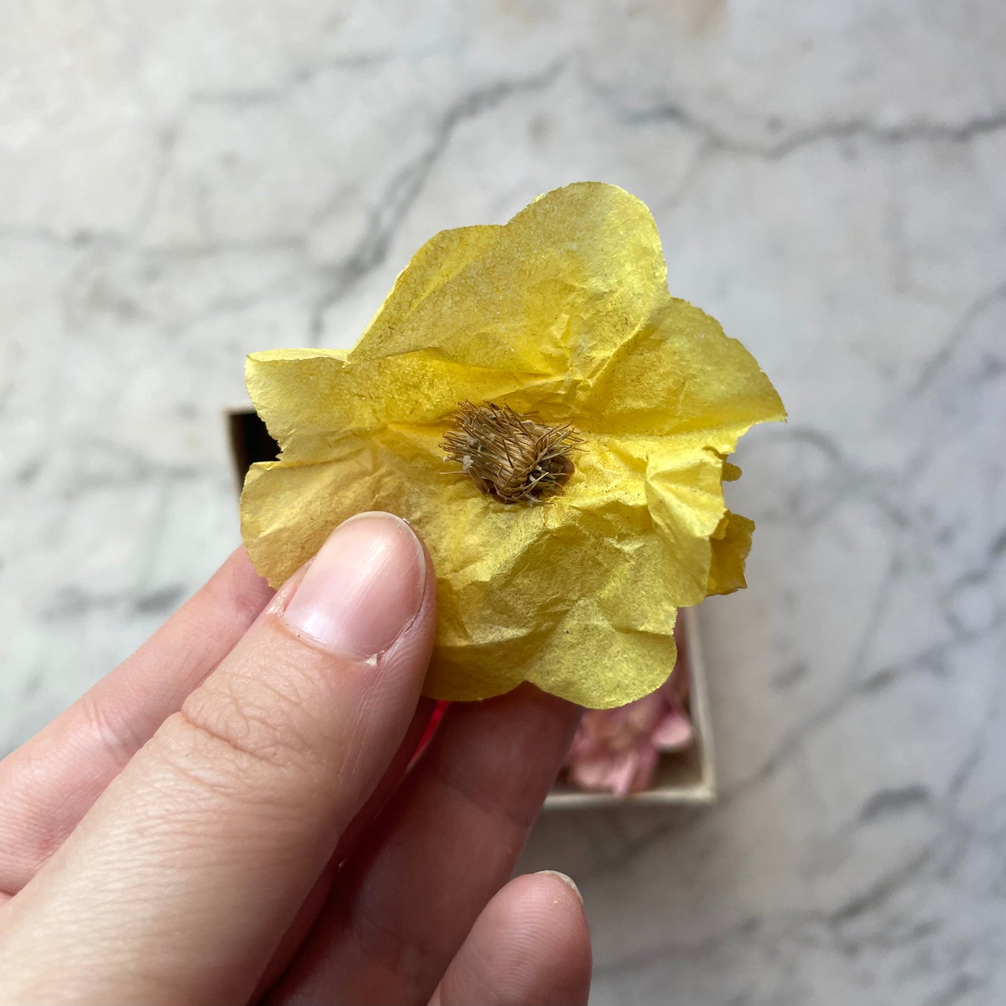Antique Chinese Paper Flowers in Collar Box