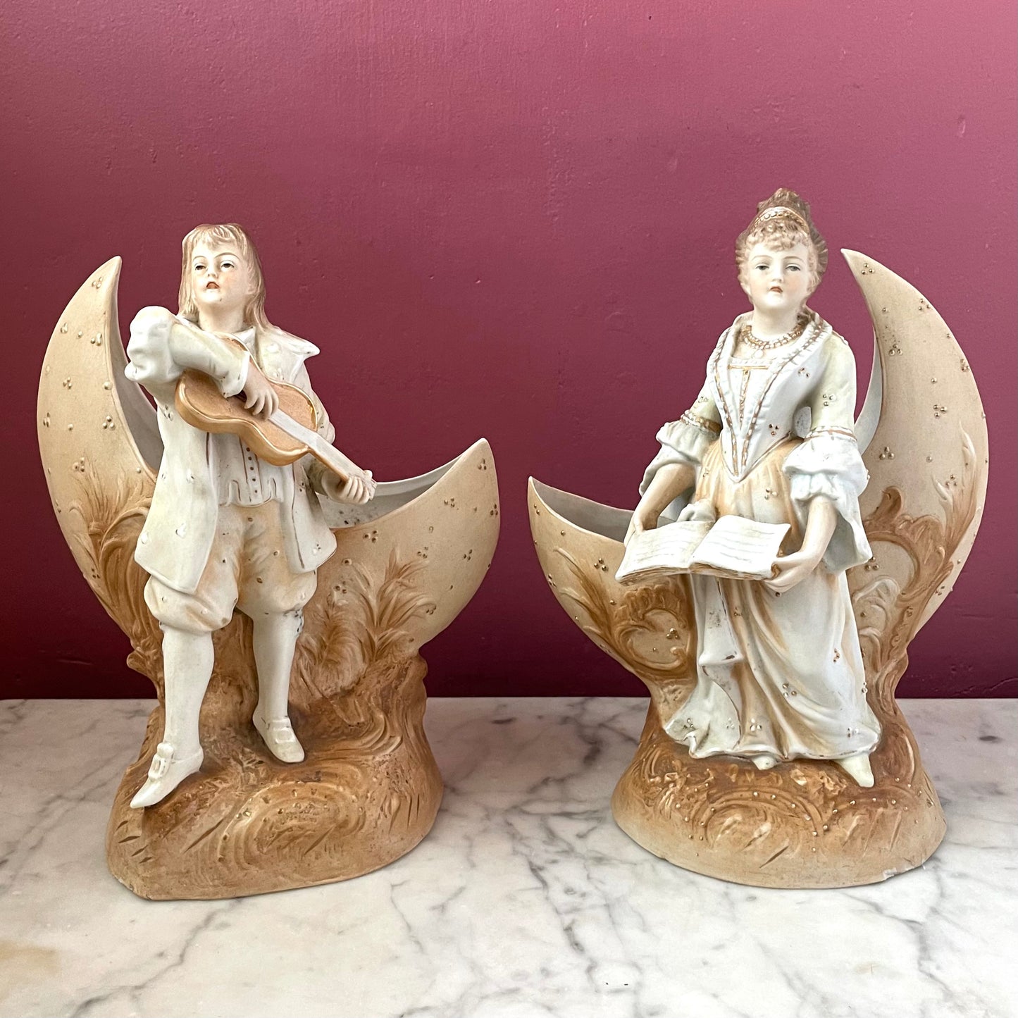 Victorian Bisque Figures with Crescent Moons