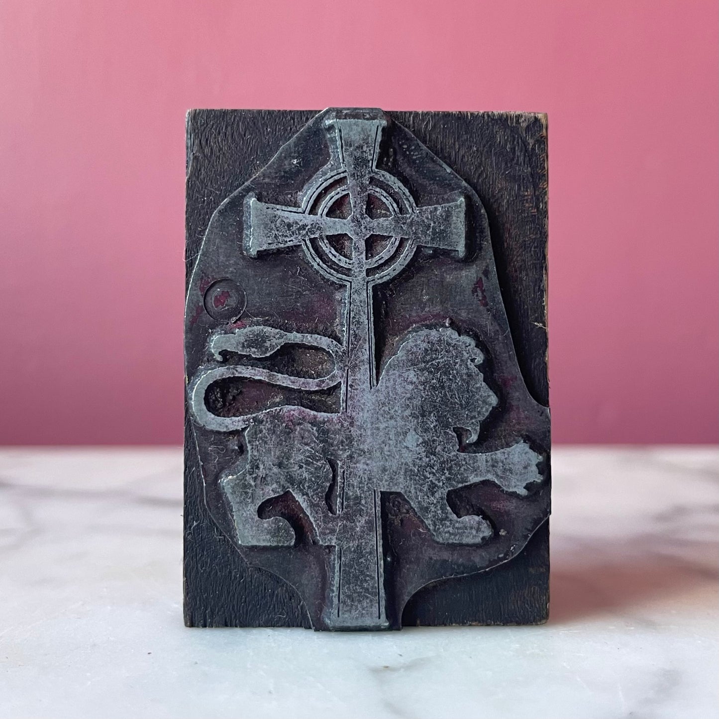 Antique Printer’s Block or Cliché | Cross & Lion