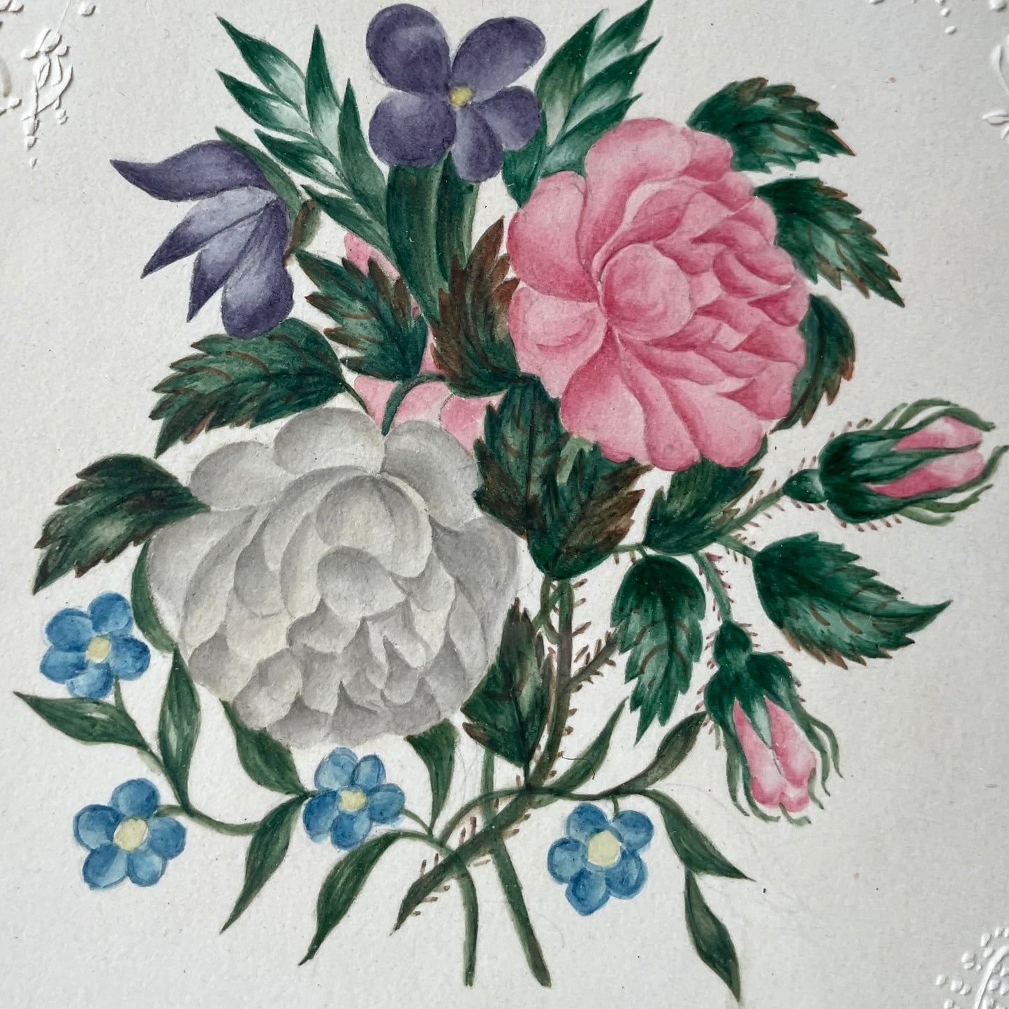 Victorian Floral Painting with Cut Paper Embellishments