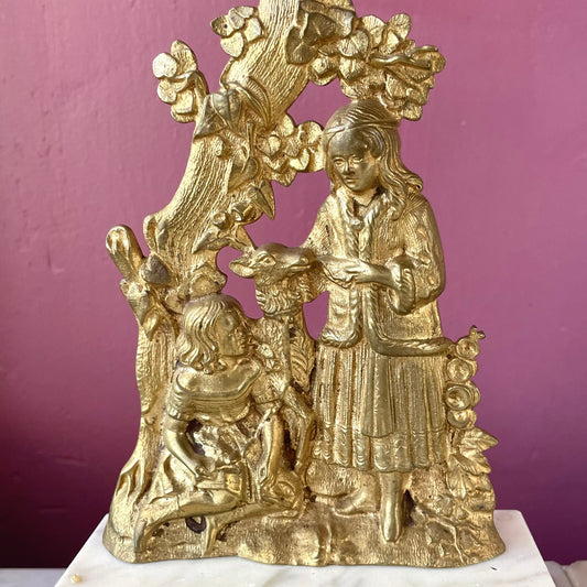 Antique Victorian Brass & Marble Candleholders