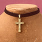 Gold Victorian Cross on Velvet Choker