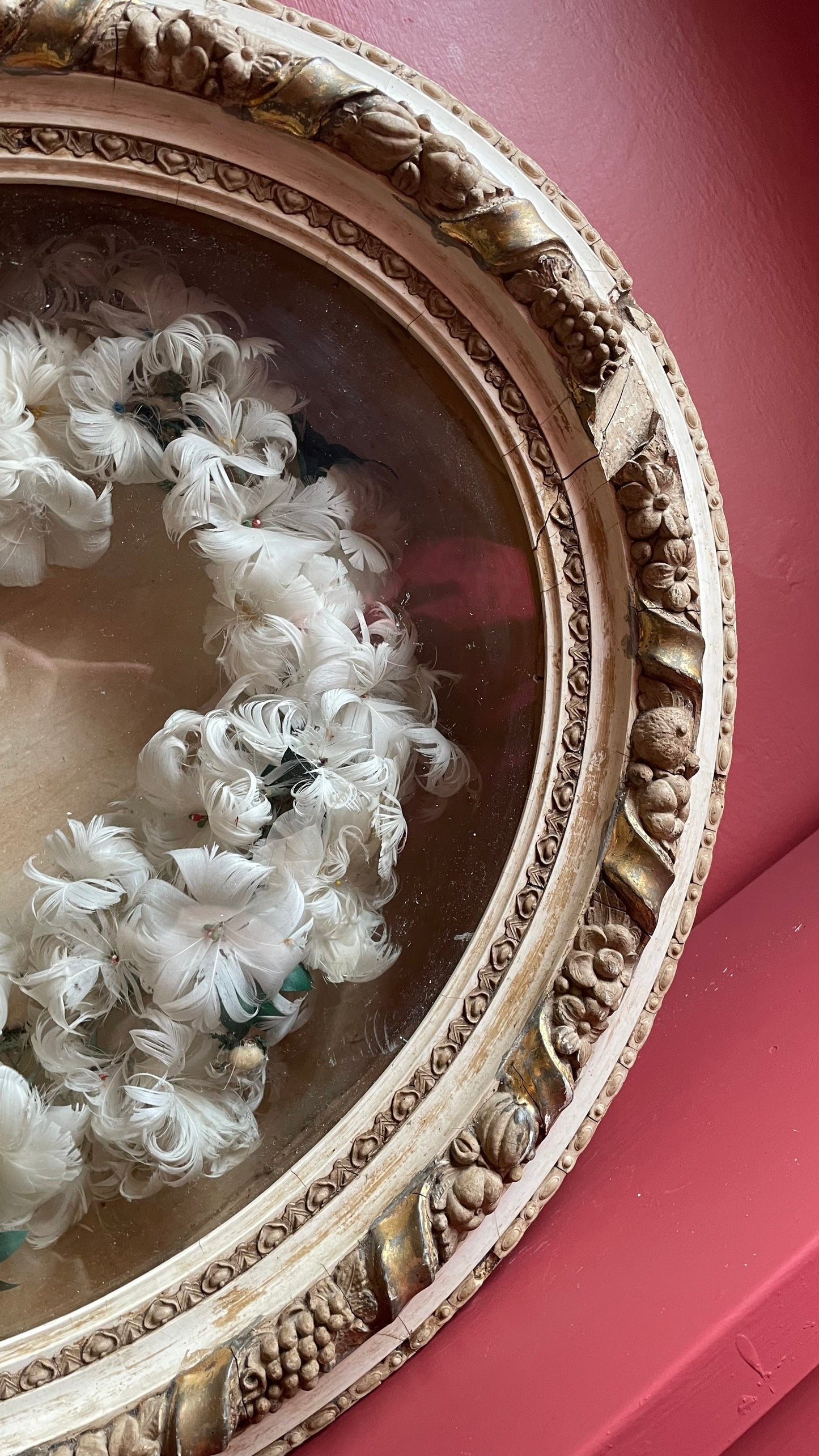 Victorian Feather Work Wreath in Original Shadow Box