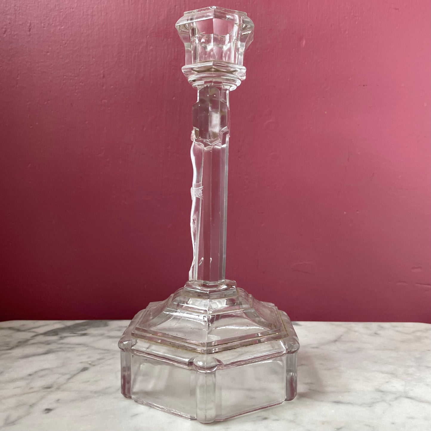 Antique Glass Crucifix Candleholder