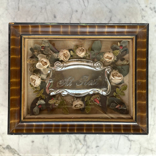 Victorian Mourning Shadow Box with Flowers & Casket Plate