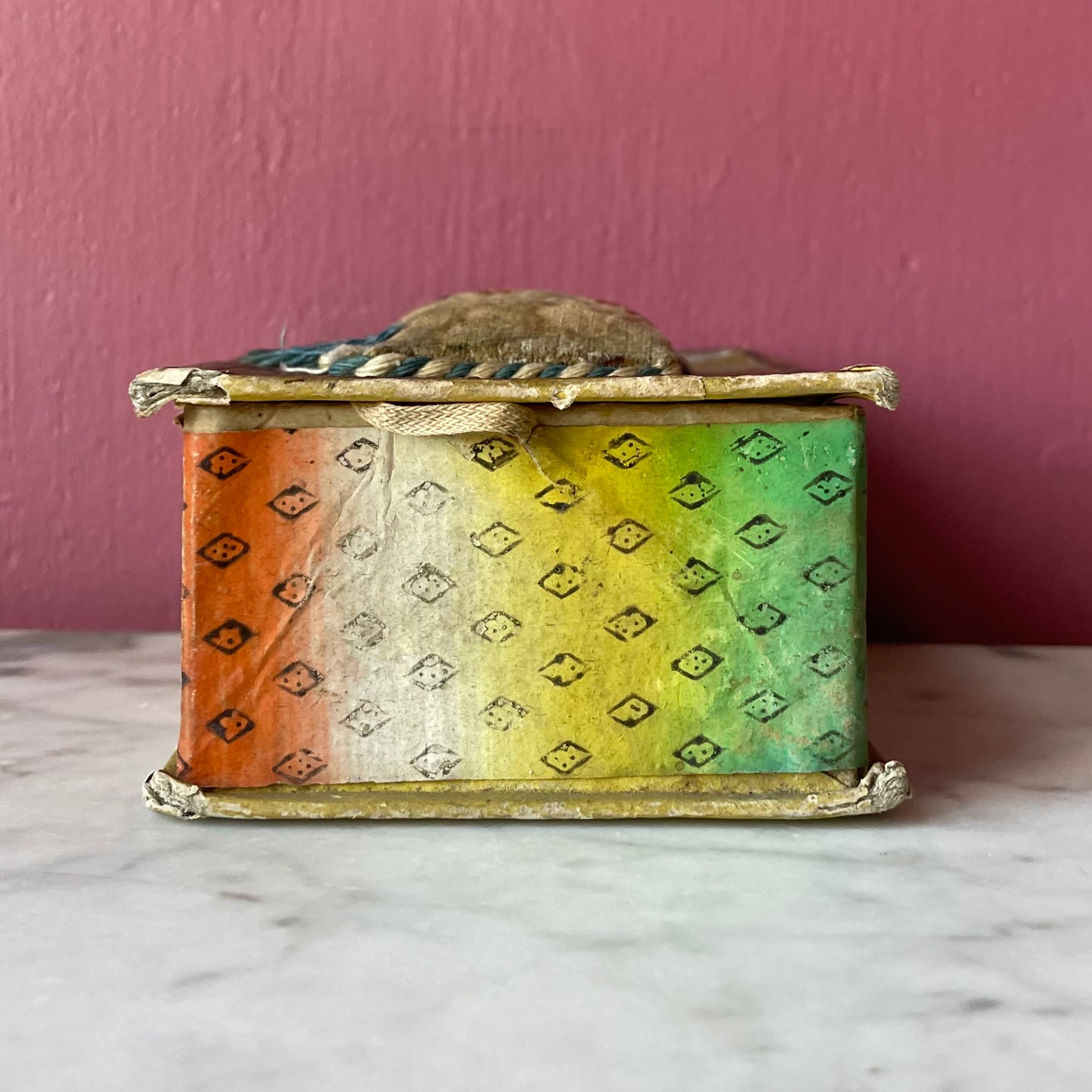 Early 19th Century Polychrome Box with Theorem Pincushion