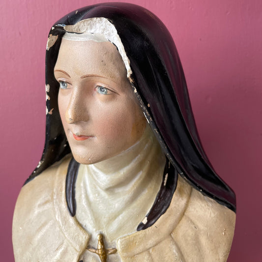 Vintage Chalkware Bust of Saint Thérèse de Lisieux