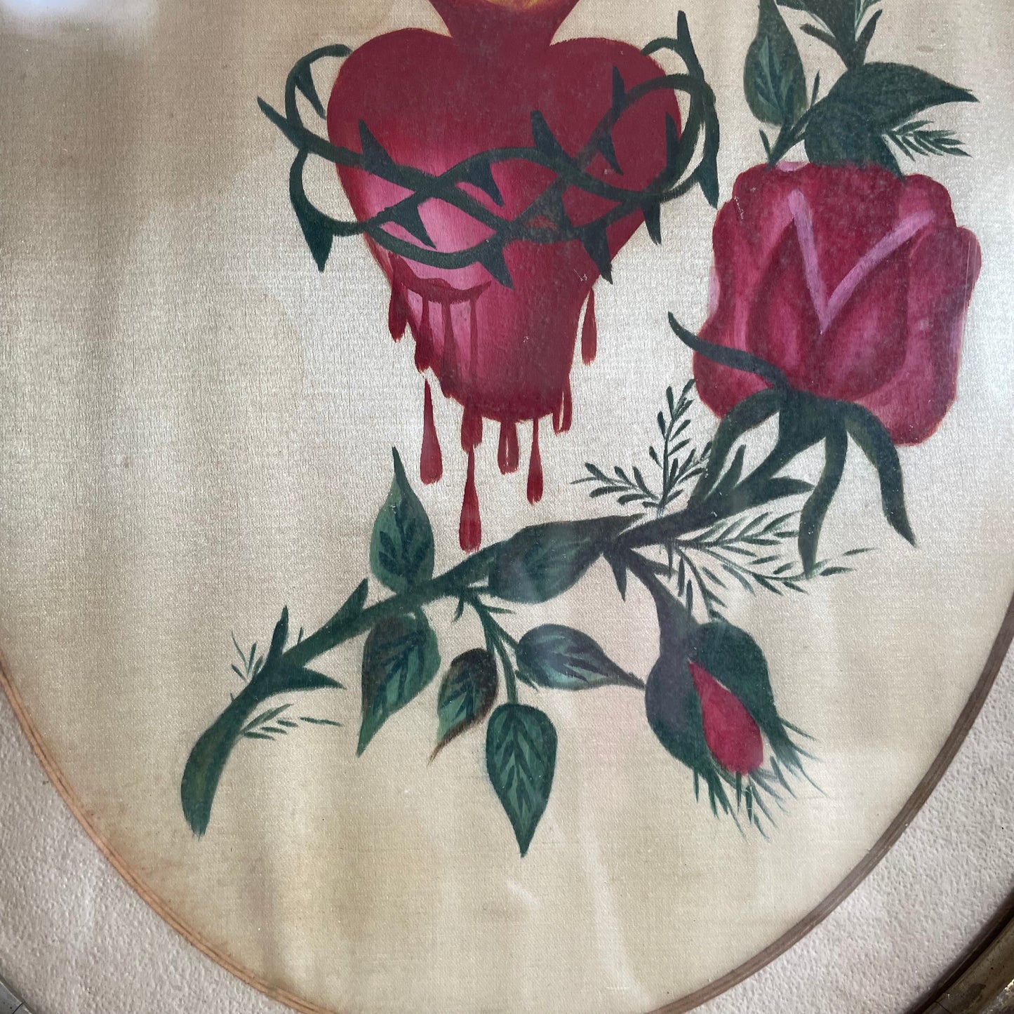 Antique Sacred Heart Painting on Silk