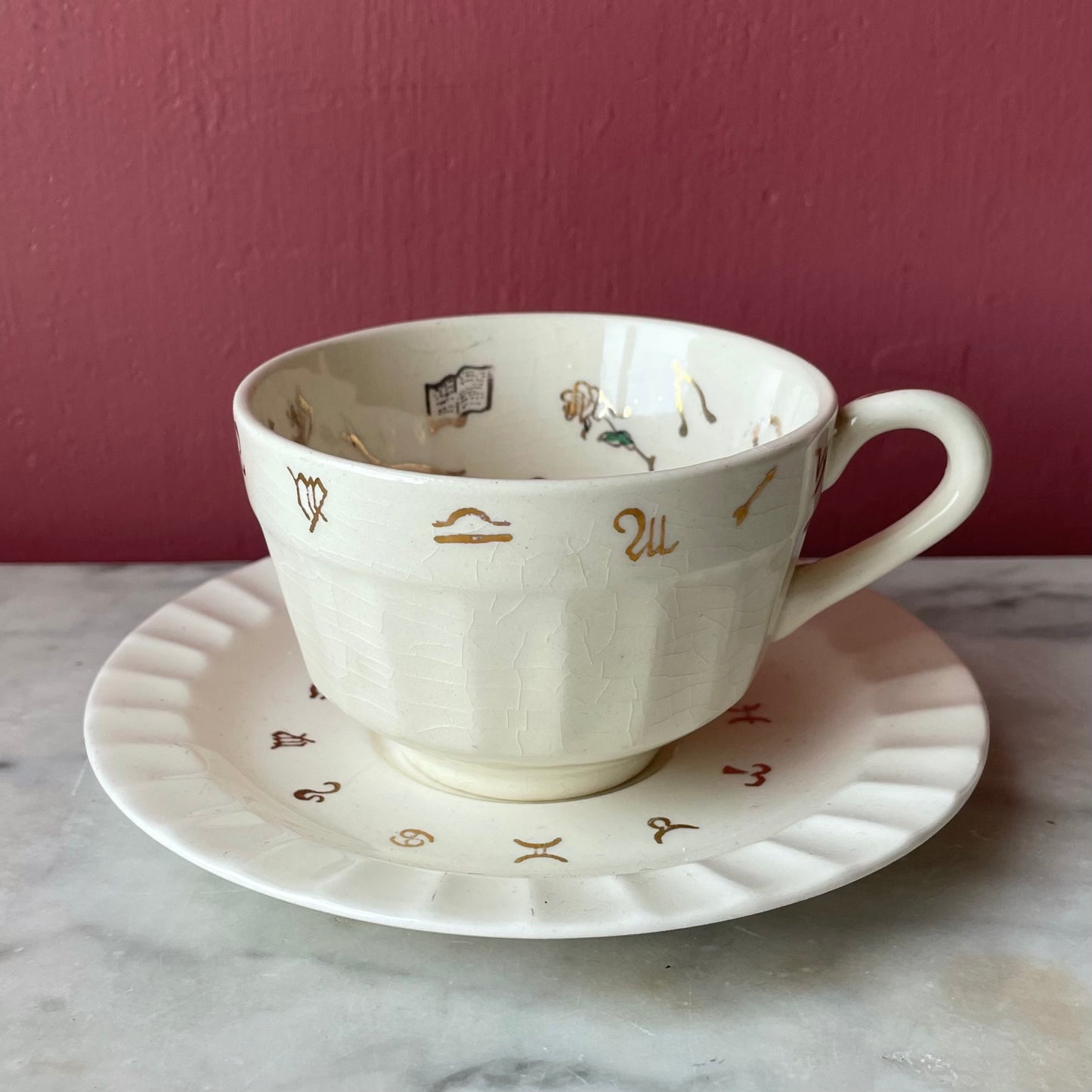 Fortune Telling Cup & Saucer 1940s