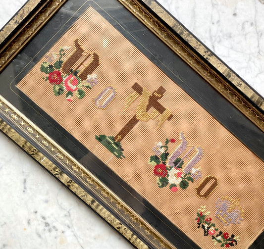 No Cross, No Crown Victorian Rebus Punch Paper Embroidery