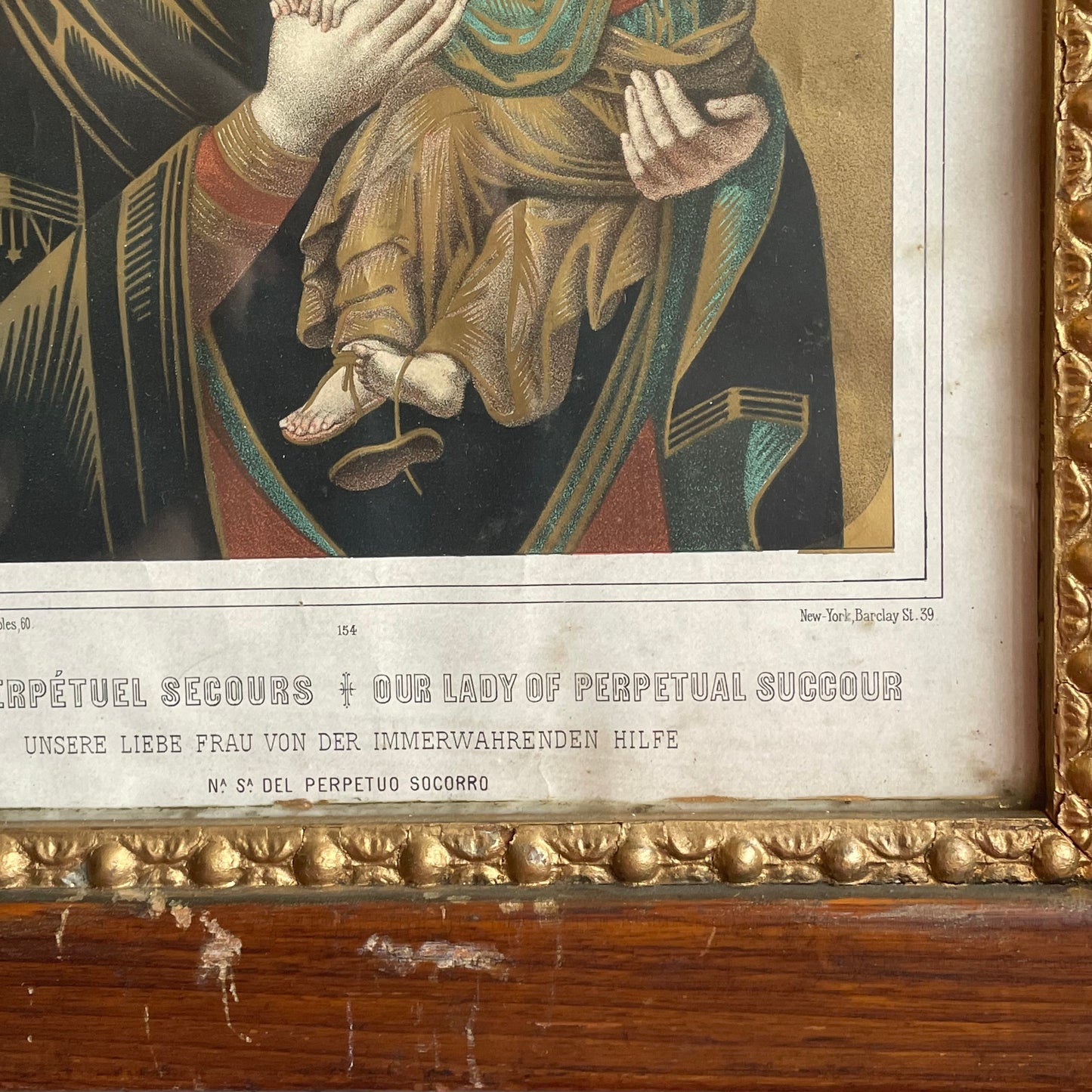 Antique Our Lady of Perpetual Help Lithograph Framed Print