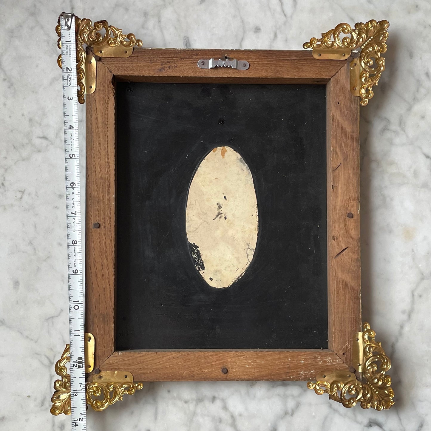 Antique Reverse Painted Glass Photo in Brass Frame