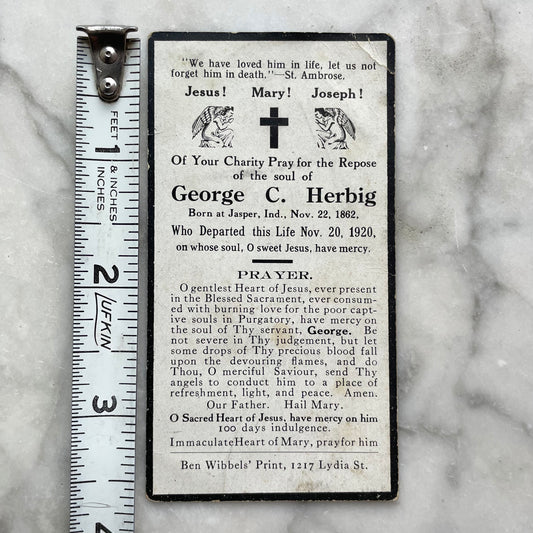 Antique Mourning Card with Angel, 1920