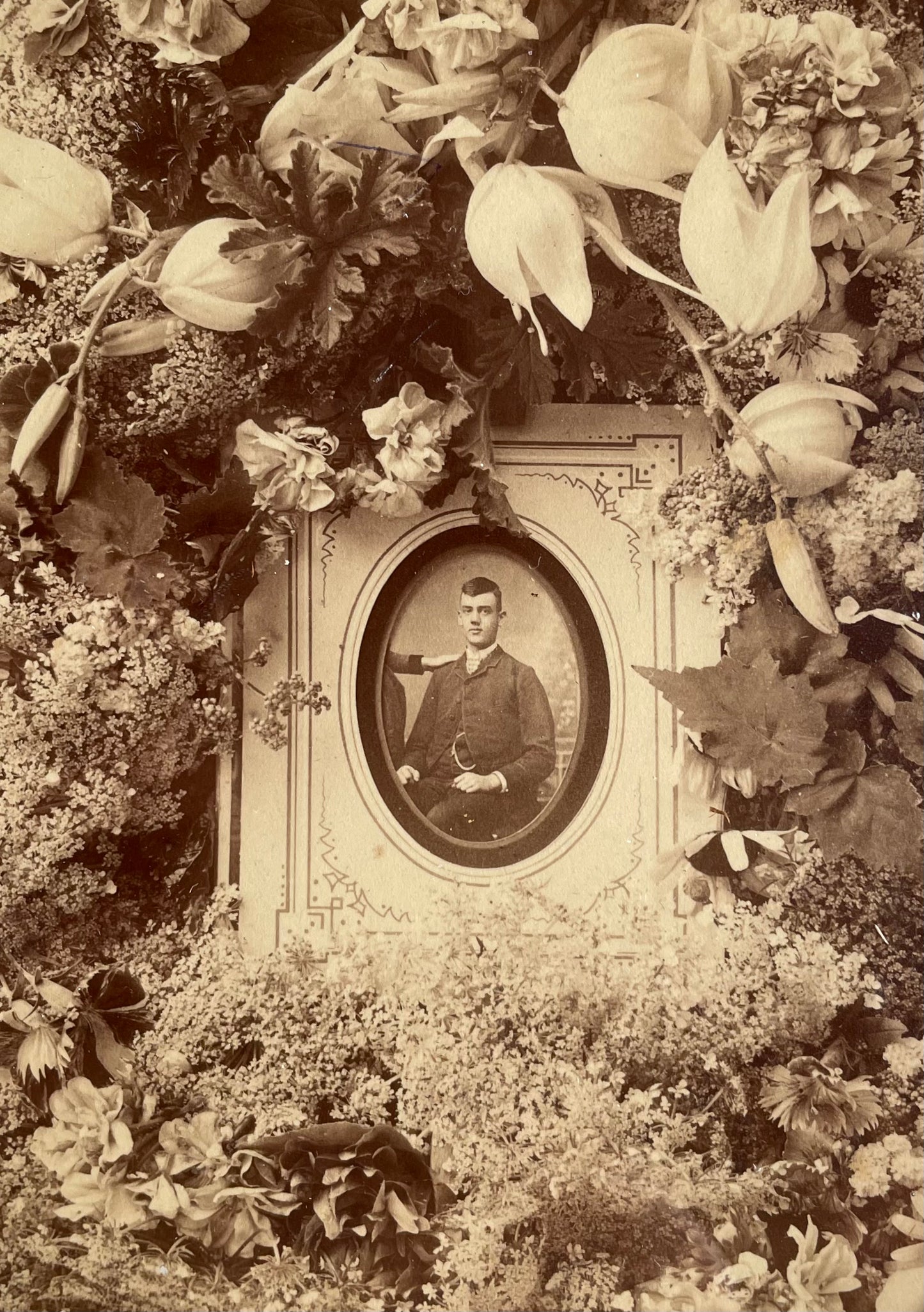 Victorian Funeral Flowers Photo in Oval Frame