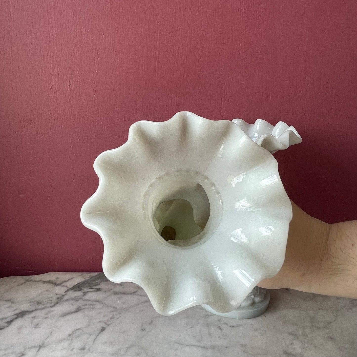 Antique Milk Glass Hand Vases