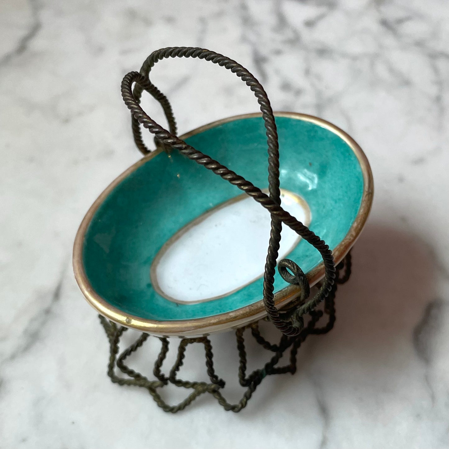 Victorian Porcelain Dish on Wire Basket