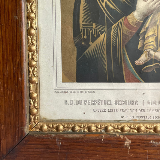 Antique Our Lady of Perpetual Help Lithograph Framed Print