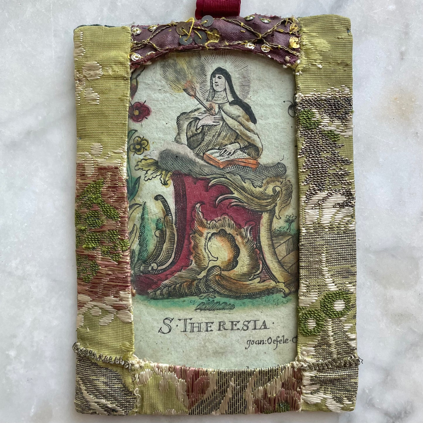 Antique St. Teresa Holy Card in Original Frame