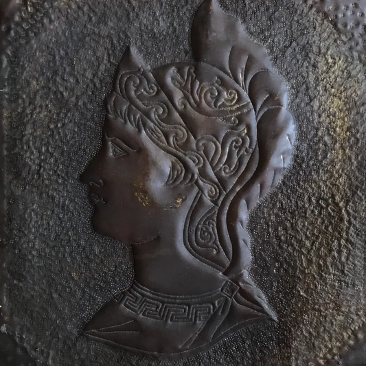 Antique Pressed Tin Plaque of Pallas Athena