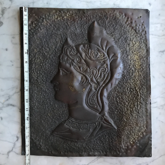 Antique Pressed Tin Plaque of Pallas Athena