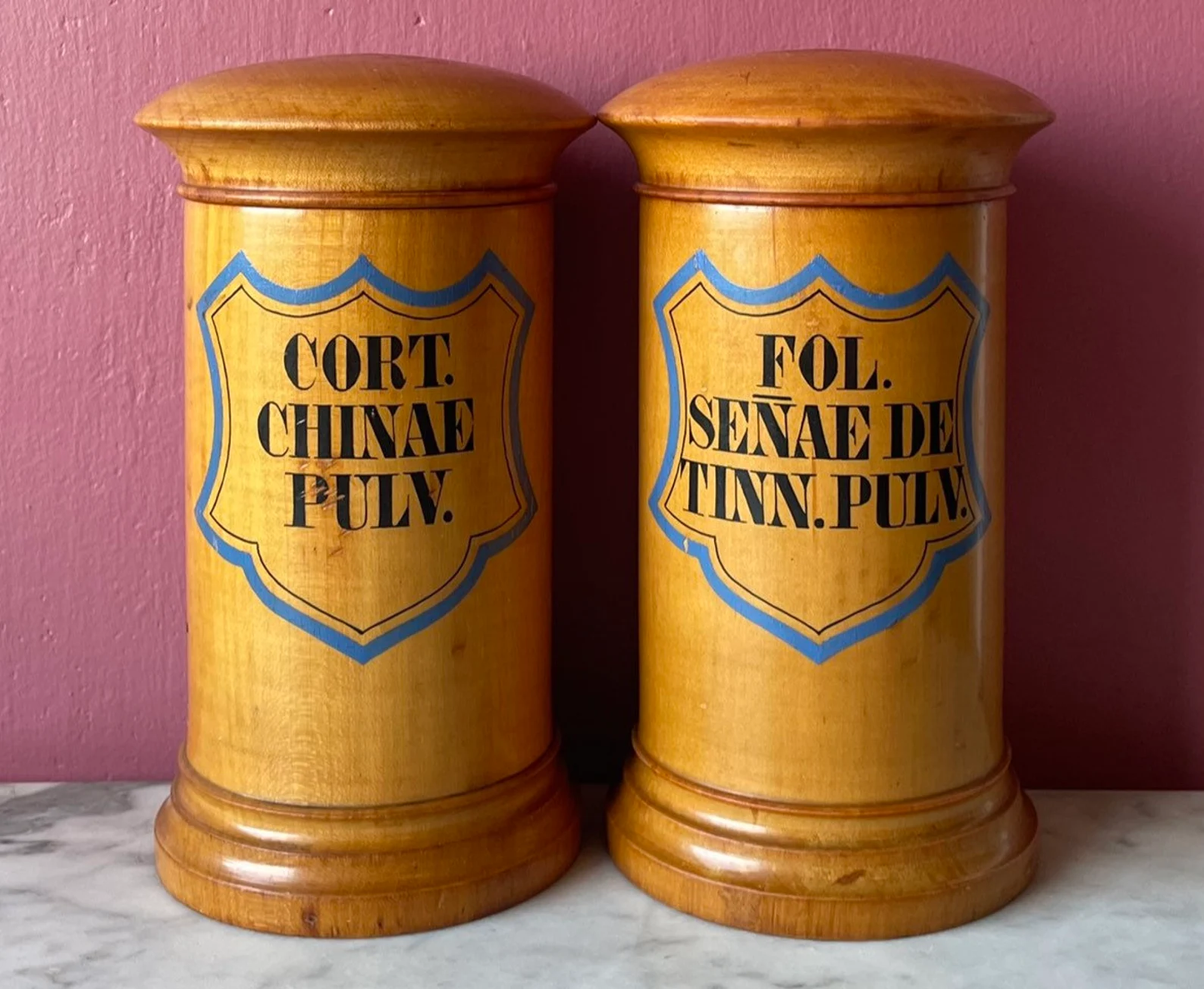 Antique Turned Wood Apothecary Cannisters
