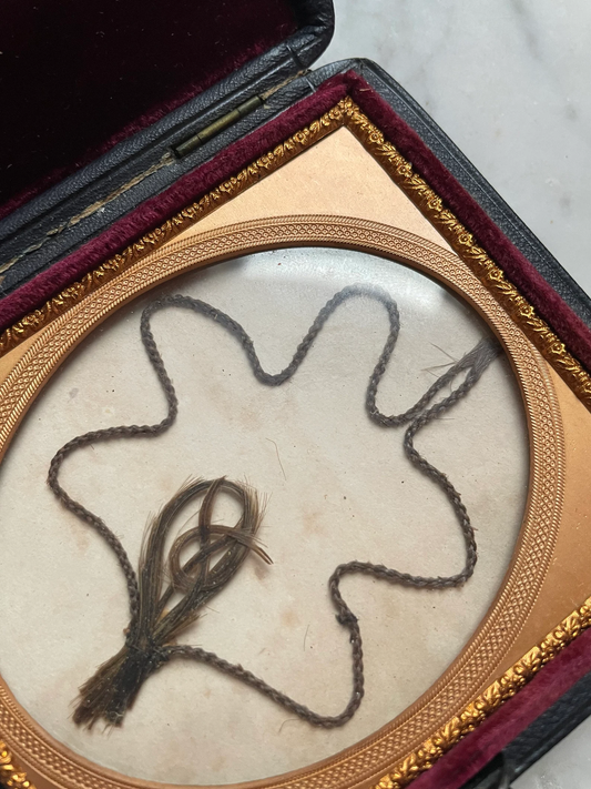 Victorian Hair Keepsake in 1/6 Plate Leather Case
