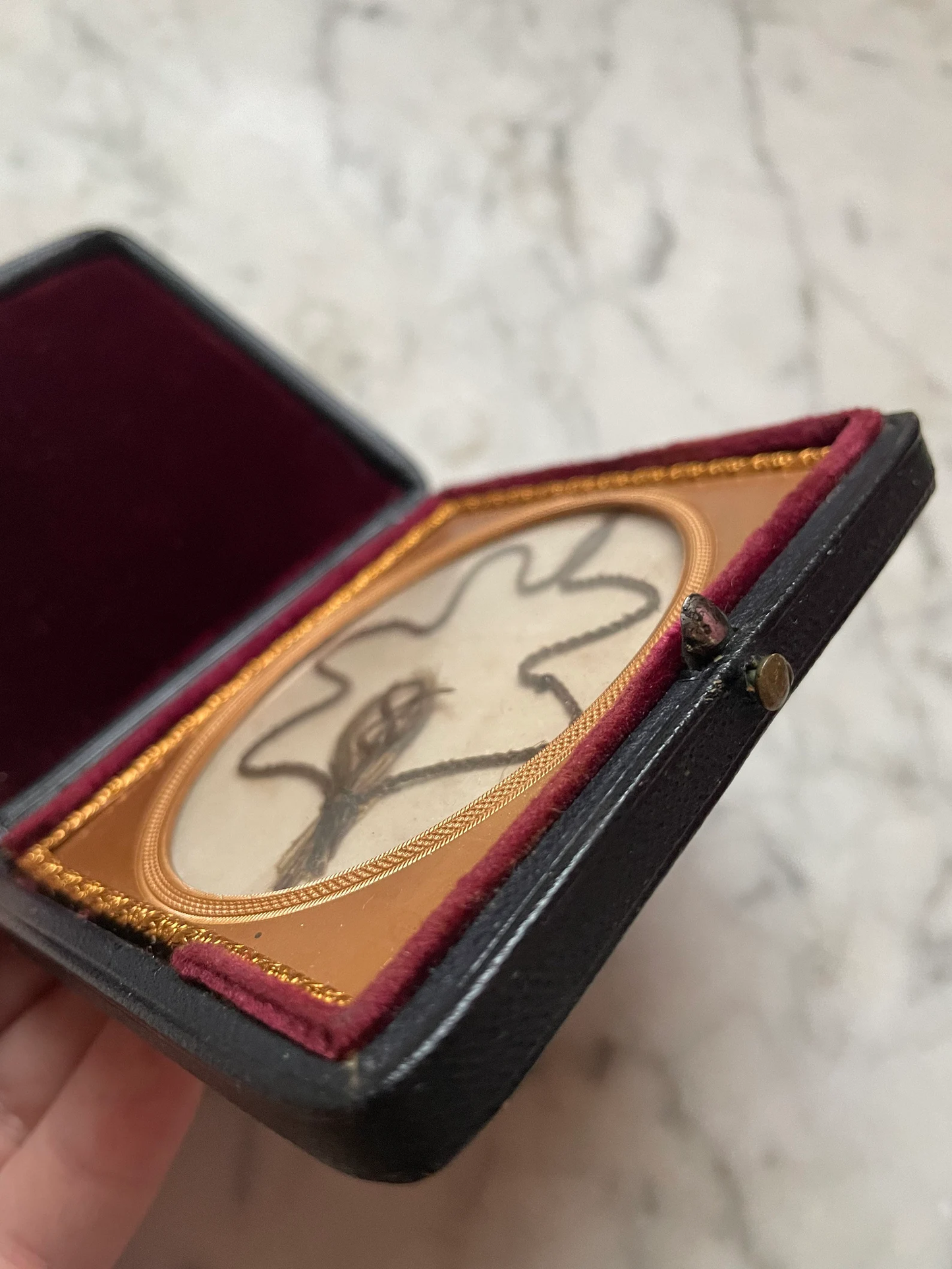 Victorian Hair Keepsake in 1/6 Plate Leather Case
