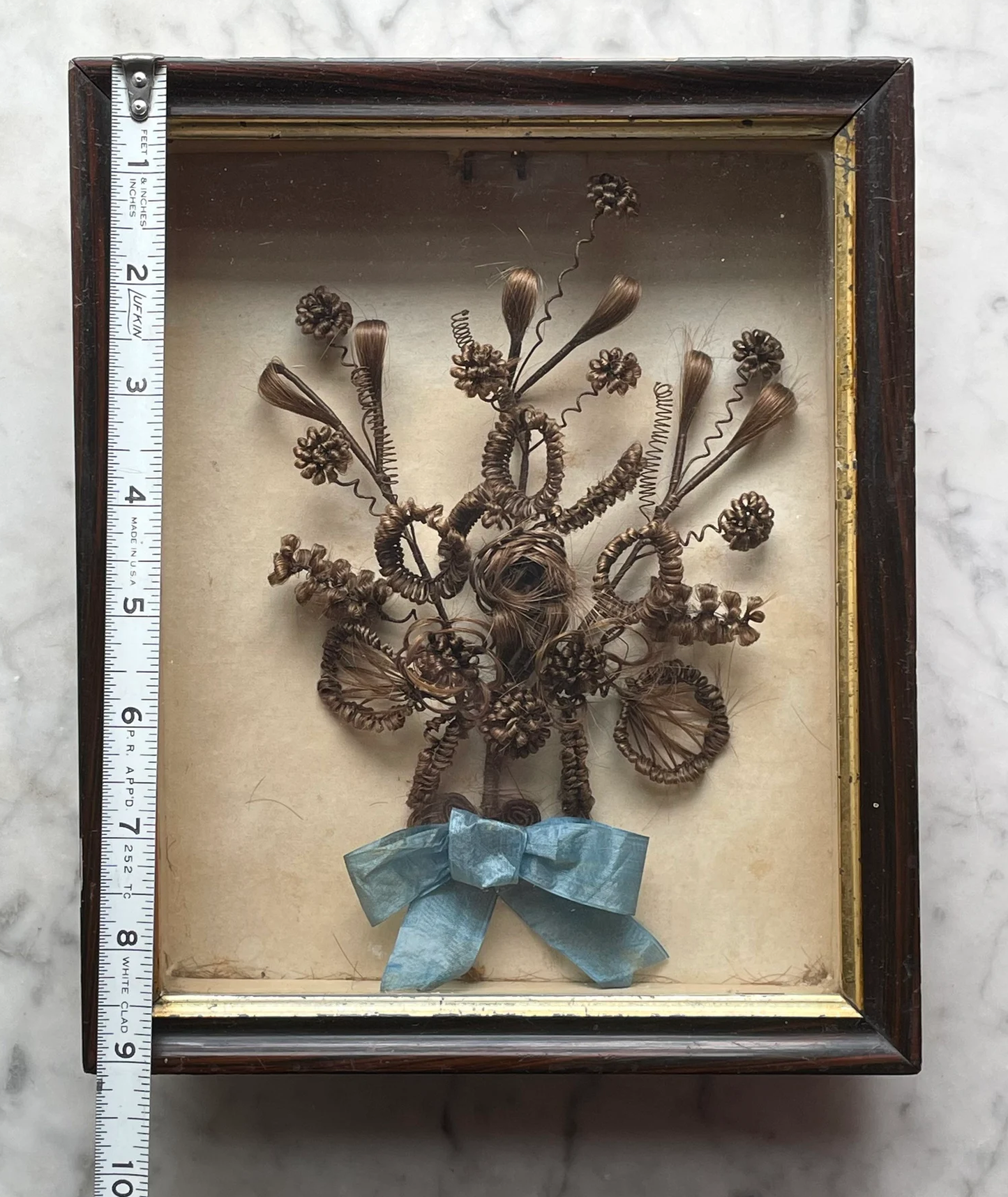 Victorian Hair Work Floral Bouquet in Original Shadow Box