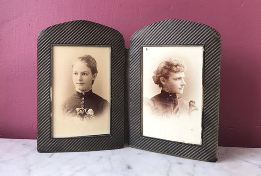 Victorian Cabinet Card Photos in Aesthetic Movement Leather Frame