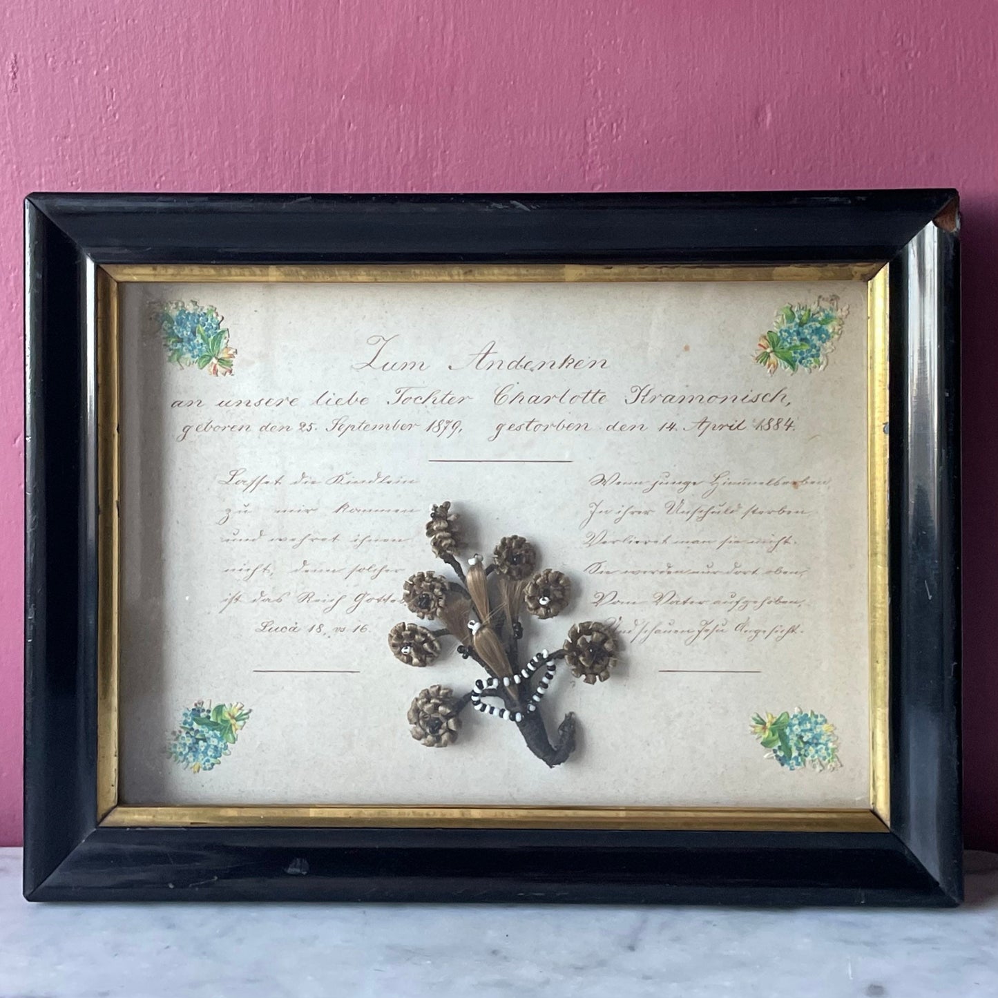 Victorian Mourning Shadow Box with Hair Keepsake