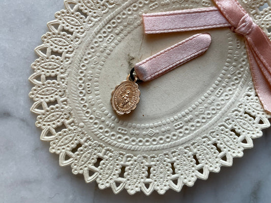Vintage Saint Catherine Medal on Lace Card