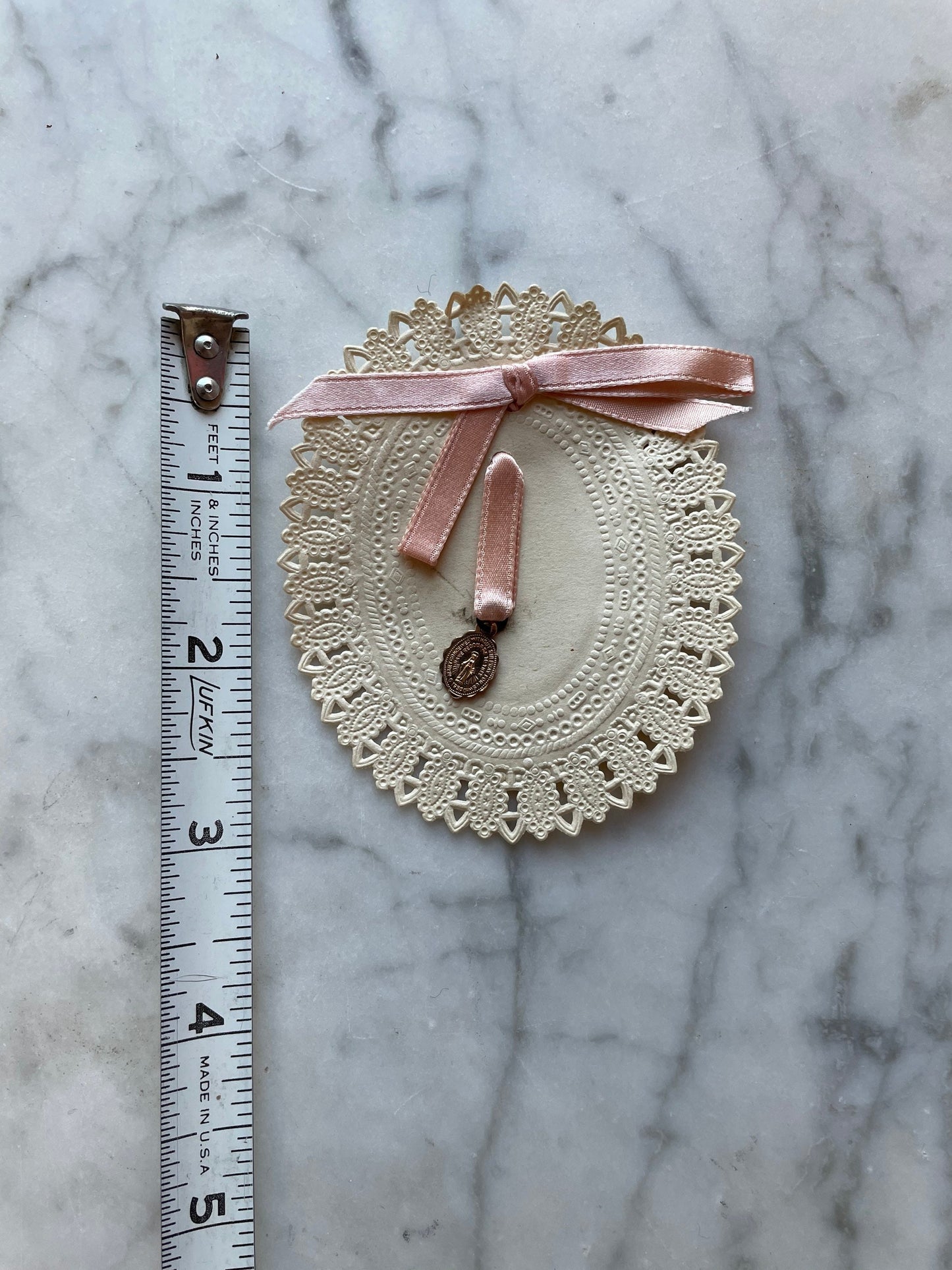 Vintage Saint Catherine Medal on Lace Card